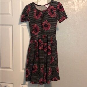 Striped Dress with Pink Floral Pattern